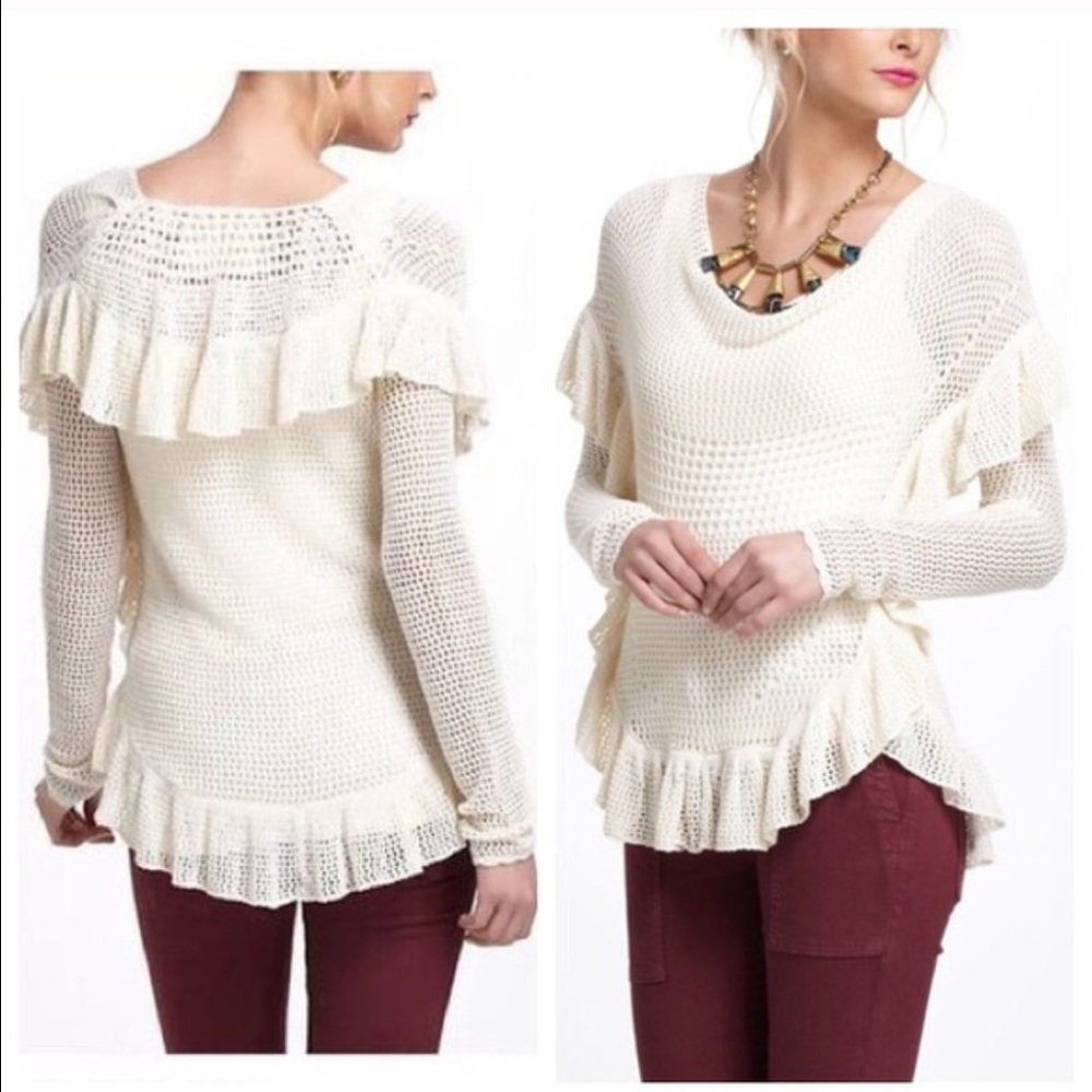 Anthropologie Angel of the North Ruffled Crochet Pullover - Picture 1 of 4